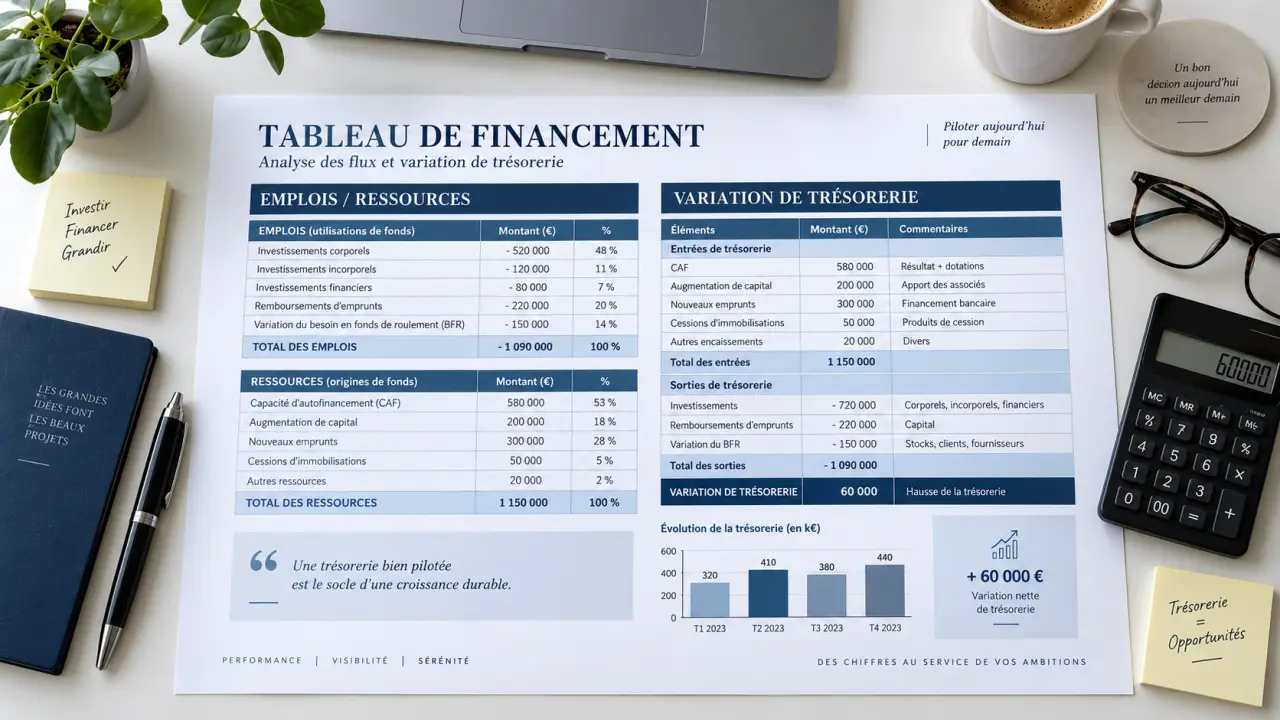 Tableau de financement : deux tableaux pour expliquer les variations de trésorerie