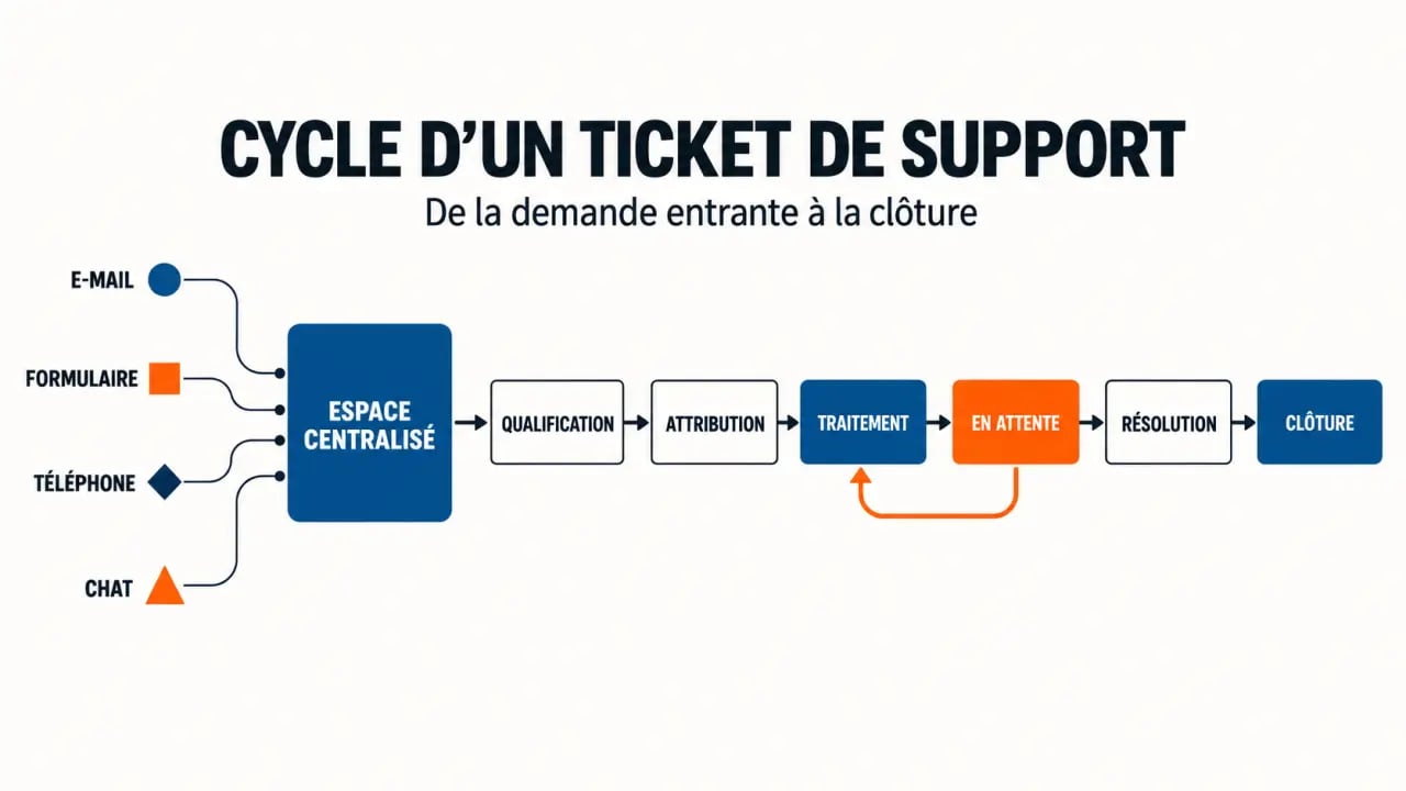 Outil de ticketing : schéma du cycle de vie d’un ticket de support