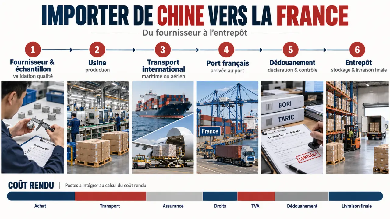 Importer de Chine vers la France : parcours du fournisseur à l’entrepôt et principaux coûts
