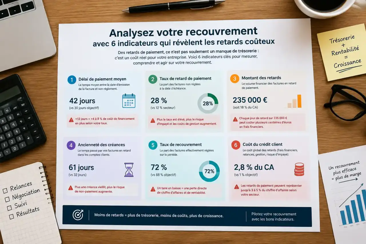Analysez votre recouvrement avec 6 indicateurs qui révèlent les retards coûteux