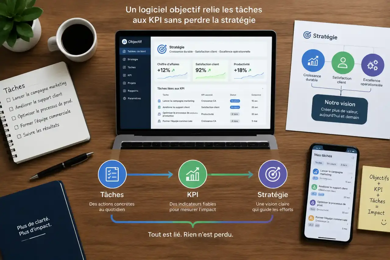 Un logiciel objectif relie les tâches aux KPI sans perdre la stratégie